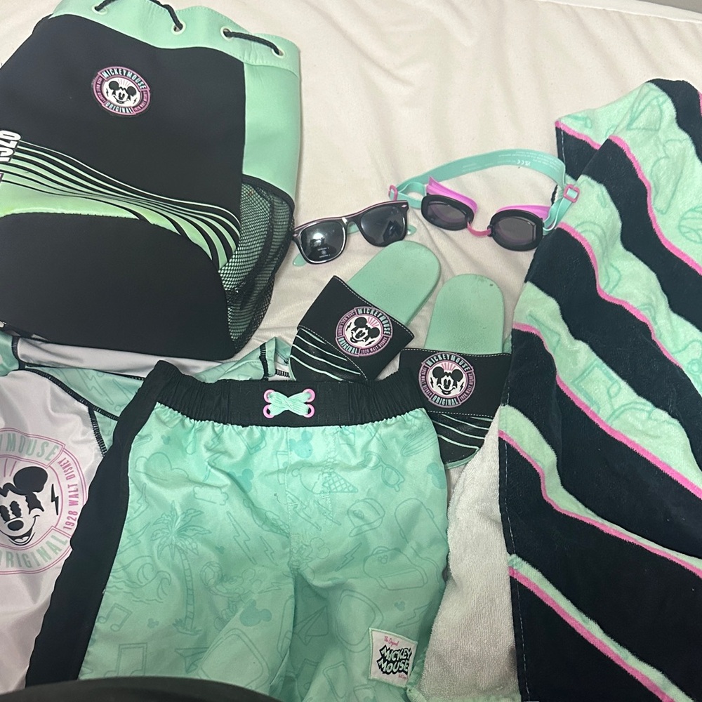 Disney Kids Swim Trunks - Mint Green and Black